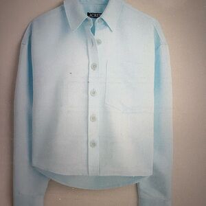 J. Crew Etienne Sky Blue Collared Satin Shirt size M